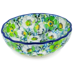 Polish Pottery 4.5" Fluted Bowl. Hand made in Poland. Pattern U4871 designed by Teresa Liana.