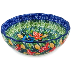 Polish Pottery 4.5" Fluted Bowl. Hand made in Poland. Pattern U3751 designed by Jolanta Okraska.