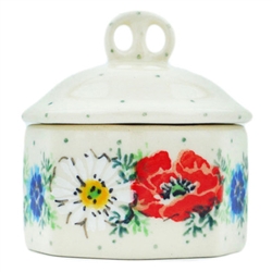 Polish Pottery 3" Mini Covered Box. Hand made in Poland and artist initialed.