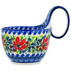 Polish Pottery 14 oz. Soup Bowl with Handle. Hand made in Poland. Pattern U4256 designed by Barbara Fidelus.