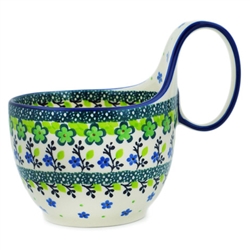 Polish Pottery 14 oz. Soup Bowl with Handle. Hand made in Poland. Pattern U4931 designed by Teresa Liana.