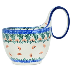 Polish Pottery 14 oz. Soup Bowl with Handle. Hand made in Poland. Pattern U5007 designed by Maria Starzyk.