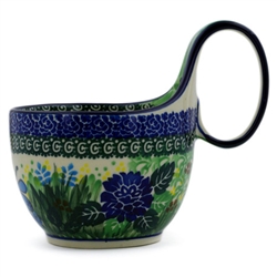 Polish Pottery 14 oz. Soup Bowl with Handle. Hand made in Poland. Pattern U2021 designed by Teresa Liana.