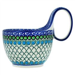 Polish Pottery 14 oz. Soup Bowl with Handle. Hand made in Poland. Pattern U72 designed by Teresa Liana.