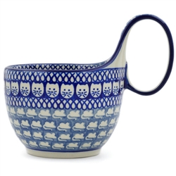 Polish Pottery 14 oz. Soup Bowl with Handle. Hand made in Poland. Pattern U9967 designed by Maryla Iwicka.