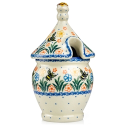 Polish Pottery 7" Honey Jar. Hand made in Poland and artist initialed.