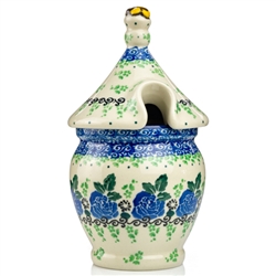 Polish Pottery 7" Honey Jar. Hand made in Poland and artist initialed.