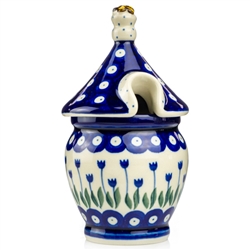 Polish Pottery 7" Honey Jar. Hand made in Poland and artist initialed.