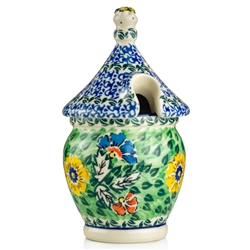 Polish Pottery 7" Honey Jar. Hand made in Poland. Pattern U1975 designed by Lucyna Lenkiewicz.