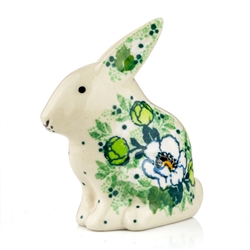 Polish Pottery 3.5" Rabbit Figurine. Hand made in Poland. Pattern U4749 designed by Maria Starzyk.