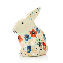 Polish Pottery 3.5" Rabbit Figurine. Hand made in Poland. Pattern U4794 designed by Teresa Liana.