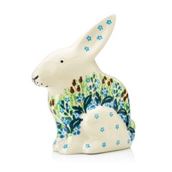 Polish Pottery 5" Rabbit Figurine. Hand made in Poland. Pattern U4334 designed by Krystyna Dacyszyn.