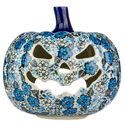 Polish Pottery 7" Pumpkin Jack-O'Lantern. Hand made in Poland. Pattern U4785 designed by Teresa Liana.