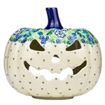 Polish Pottery 7" Pumpkin Jack-O'Lantern. Hand made in Poland. Pattern U4734 designed by Krystyna Dacyszyn.