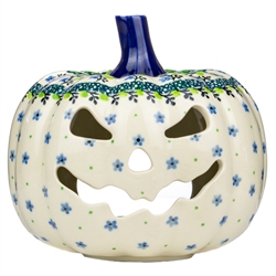 Polish Pottery 7" Pumpkin Jack-O'Lantern. Hand made in Poland. Pattern U4931 designed by Teresa Liana.