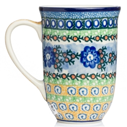 Polish Pottery 17 oz. Bistro Mug. Hand made in Poland. Pattern U1819 designed by Anna Pasierbiewicz.