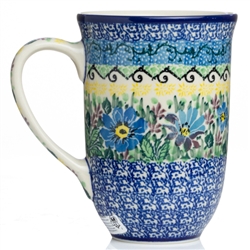 Polish Pottery 17 oz. Bistro Mug. Hand made in Poland. Pattern U4613 designed by Teresa Liana.