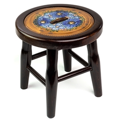 Hand made wooden stool with a center of Polish Unikat stoneware. The center of the stool has a slot for easy carrying. Measure approx 12" x 12" x 12".  Quite sturdy and capable of holding over 200 lbs.