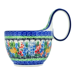 Polish Pottery 14 oz. Soup Bowl with Handle. Hand made in Poland. Pattern U4019 designed by Maria Starzyk.