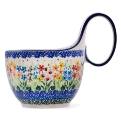 Polish Pottery 14 oz. Soup Bowl with Handle. Hand made in Poland. Pattern U4893 designed by Teresa Liana.