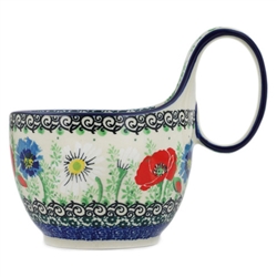 Polish Pottery 14 oz. Soup Bowl with Handle. Hand made in Poland. Pattern U4968 designed by Maria Starzyk.