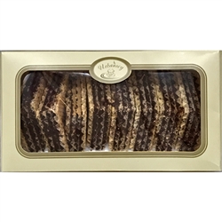 Each box contains eight triangular shaped wafers composed of 4 wafers with 3 layers of chocolate carmel filling.  Made by the Urbanscy company in the Beskid mountain region of southern Poland.