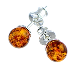 Gorgeous Baltic Amber round stud earrings with sterling silver posts. 8mm diameter,