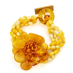 Bozena Przytocka is a designer of artistic amber jewelry based in Gdansk, Poland. Here is a stunning example of her use of different shapes and shades of amber to create a beautiful and unique bracelet.