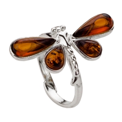 Sterling Silver and Amber dragonfly ring. Dragonfly  is approx  1" x .75".