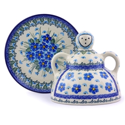 Polish Pottery 7" Cheese Lady. Hand made in Poland. Pattern U4992 designed by Maria Starzyk.