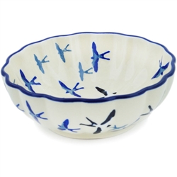Polish Pottery 4.5" Fluted Bowl. Hand made in Poland. Pattern U4832 designed by Maria Starzyk.