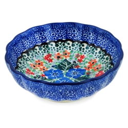 Polish Pottery 4.5" Fluted Bowl. Hand made in Poland. Pattern U2292 designed by Maria Starzyk.