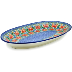 Polish Pottery 18" Oval Platter. Hand made in Poland. Pattern U2197 designed by Maria Starzyk.