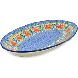 Polish Pottery 14" Oval Platter. Hand made in Poland. Pattern U2197 designed by Maria Starzyk.