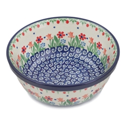 Polish Pottery 6" Cereal/Berry Bowl. Hand made in Poland and artist initialed.