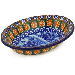 Polish Pottery 5.5" Soap Dish. Hand made in Poland. Pattern U57A designed by Anna Pasierbiewicz.