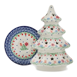 Polish Pottery 8.5" Votive Christmas Tree. Hand made in Poland and artist initialed.