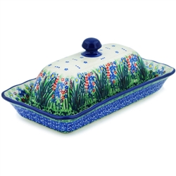 Polish Pottery 9" Butter Dish. Hand made in Poland. Pattern U4332 designed by Krystyna Dacyszyn.