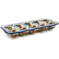 Polish Pottery 11" Rectangular Egg Tray. Hand made in Poland. Pattern U4741 designed by Maria Starzyk.