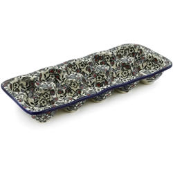 Polish Pottery 11" Rectangular Egg Tray. Hand made in Poland. Pattern U4783 designed by Maria Starzyk.
