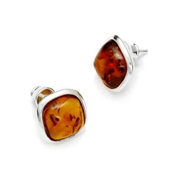 Gorgeous Baltic Amber square stud earrings framed in Sterling Silver. Size is approx .4" square