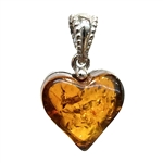 Silver Backed Honey Amber Heart Pendant  .75"