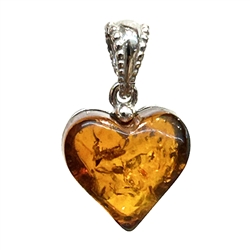 Honey amber heart with a sterling silver finding and a sterling silver back frame. Size is approx .75" x 0.5"