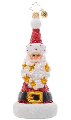 This whimsical Santa ornament is shaped just like his famous hat! With sparkling stars strewn throughout his beard, one look at this whimsical piece is sure to inspire holiday cheer.
