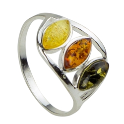 Artistic Three Stone Amber Ring. Size Approx. .5" x .75"