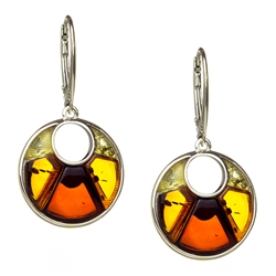 Artistic Amber And Sterling Silver Earrings. Size is approx 1.5" x 0.75".  Light going through the amber gives them the appearance of stained glass.