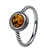 An oval of honey amber set in an artistic swirl of sterling silver.