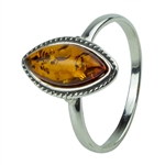 Marquise Shaped Honey Amber And Silver Ring