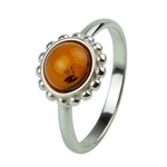 Round Honey Amber And Silver Amber Ring