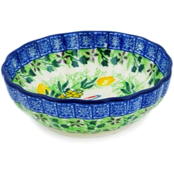 Polish Pottery 4.5" Fluted Bowl. Hand made in Poland. Pattern U3783 designed by Krystyna Dacyszyn.